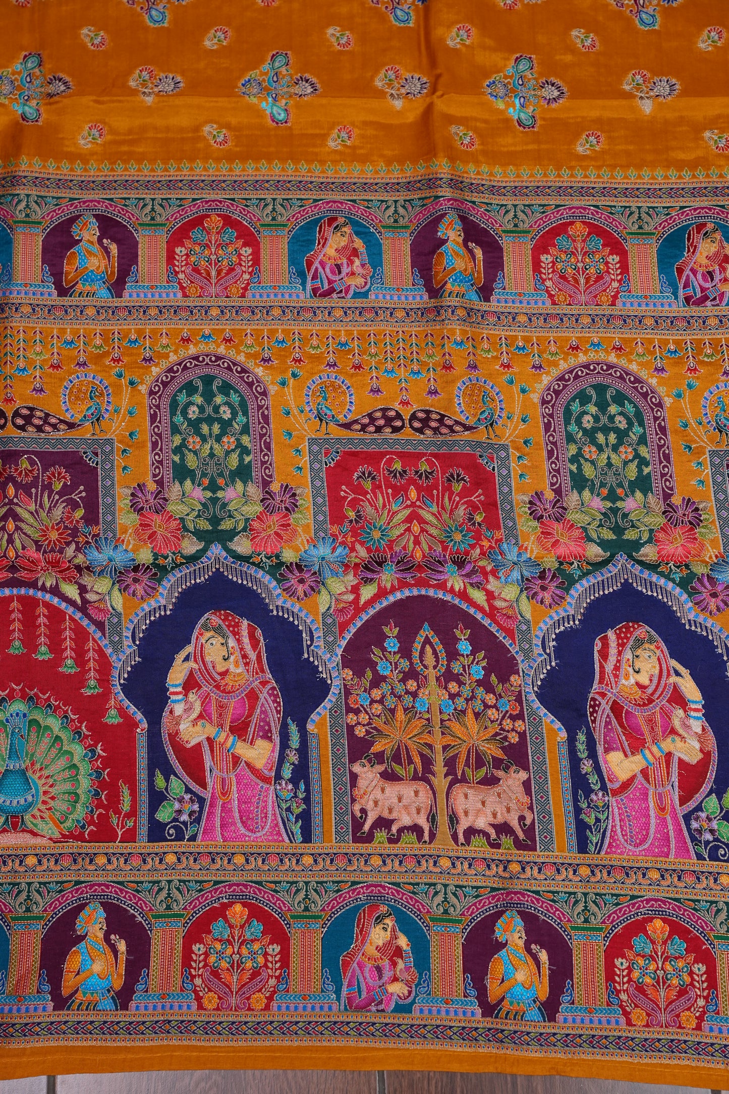 Kashmiri Pashmina Story Telling Saree - Mustard Yellow