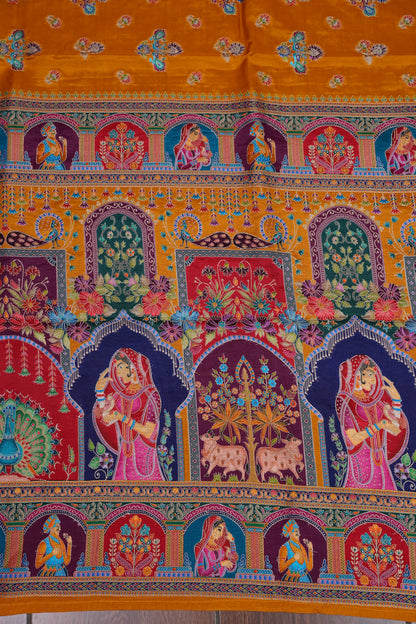 Kashmiri Pashmina Story Telling Saree - Mustard Yellow
