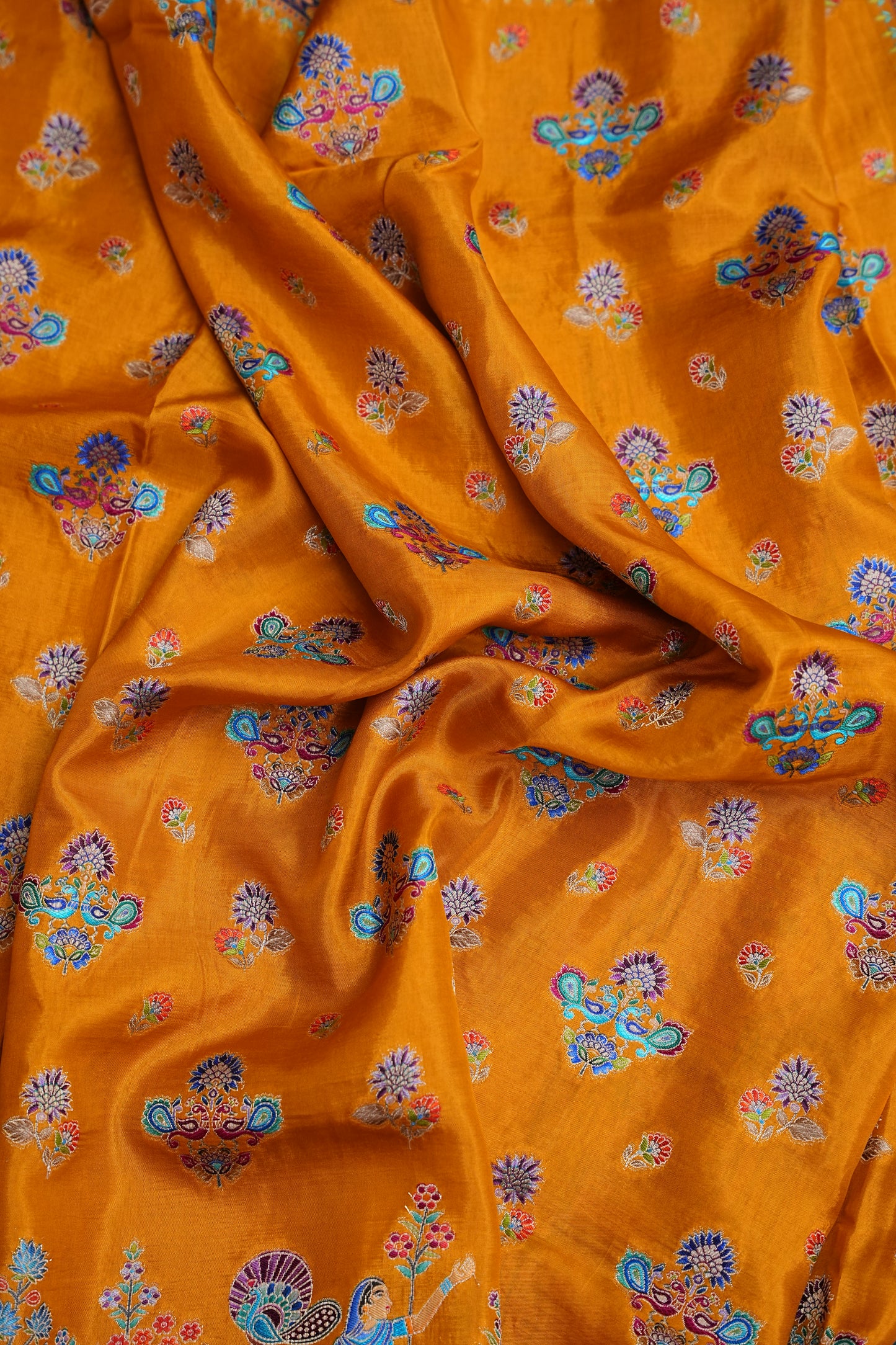 Kashmiri Pashmina Story Telling Saree - Mustard Yellow