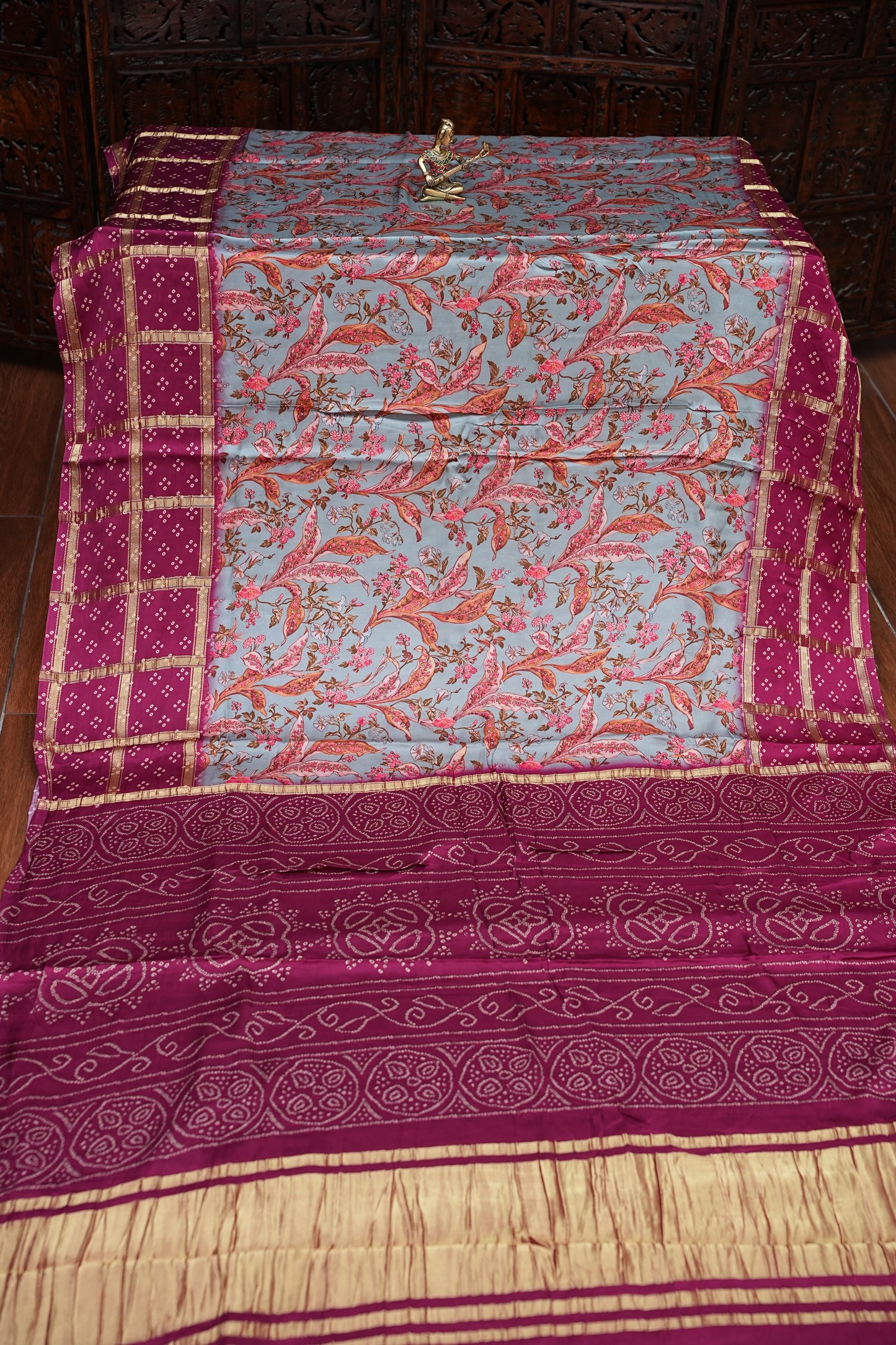 Bandhini Garchola Modal Silk Saree - Blue & Pink