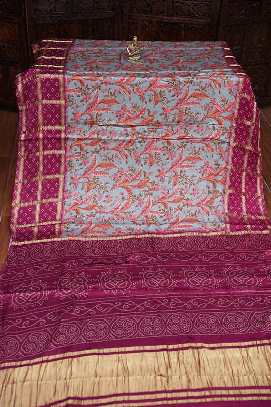 Bandhini Garchola Modal Silk Saree - Blue & Pink