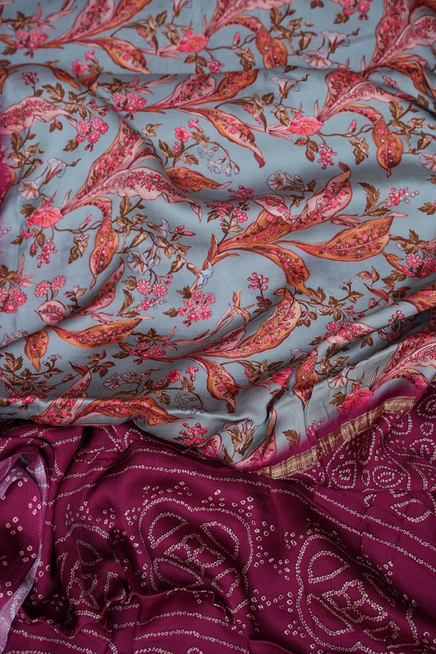 Bandhini Garchola Modal Silk Saree - Blue & Pink