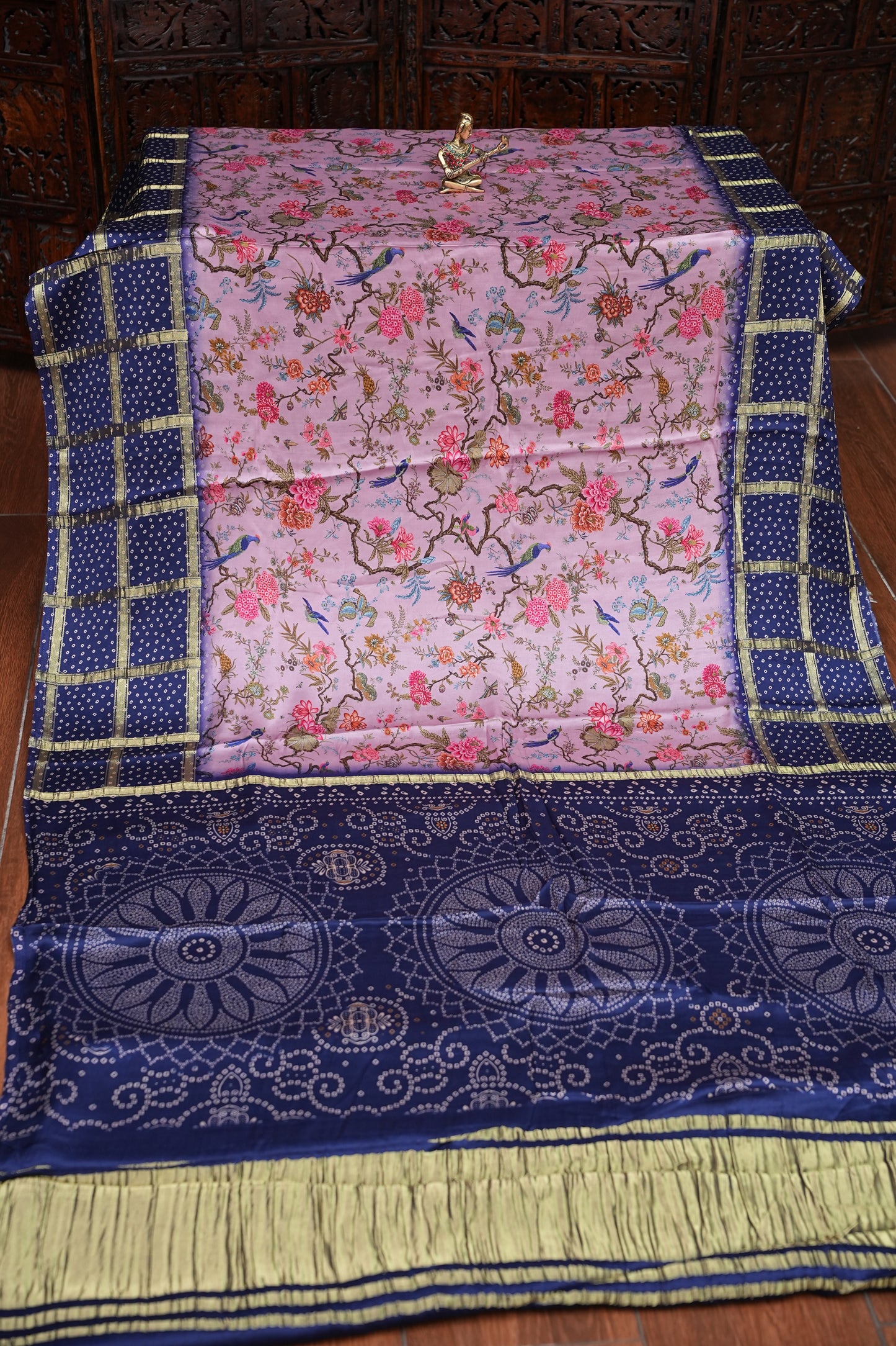 Bandhini Garchola Modal Silk Saree - Pink & Blue