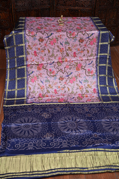Bandhini Garchola Modal Silk Saree - Pink & Blue