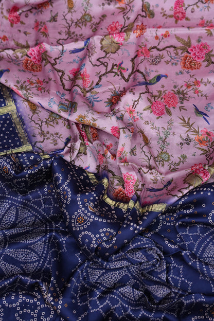 Bandhini Garchola Modal Silk Saree - Pink & Blue