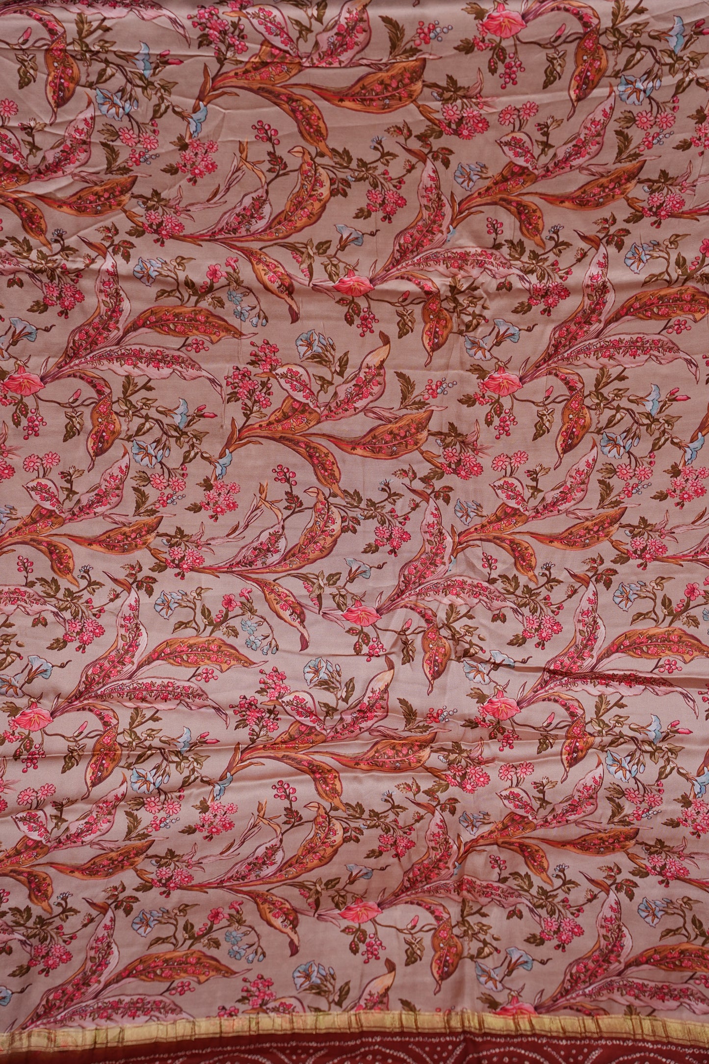 Bandhini Garchola Modal Silk Saree - Peach & Rust