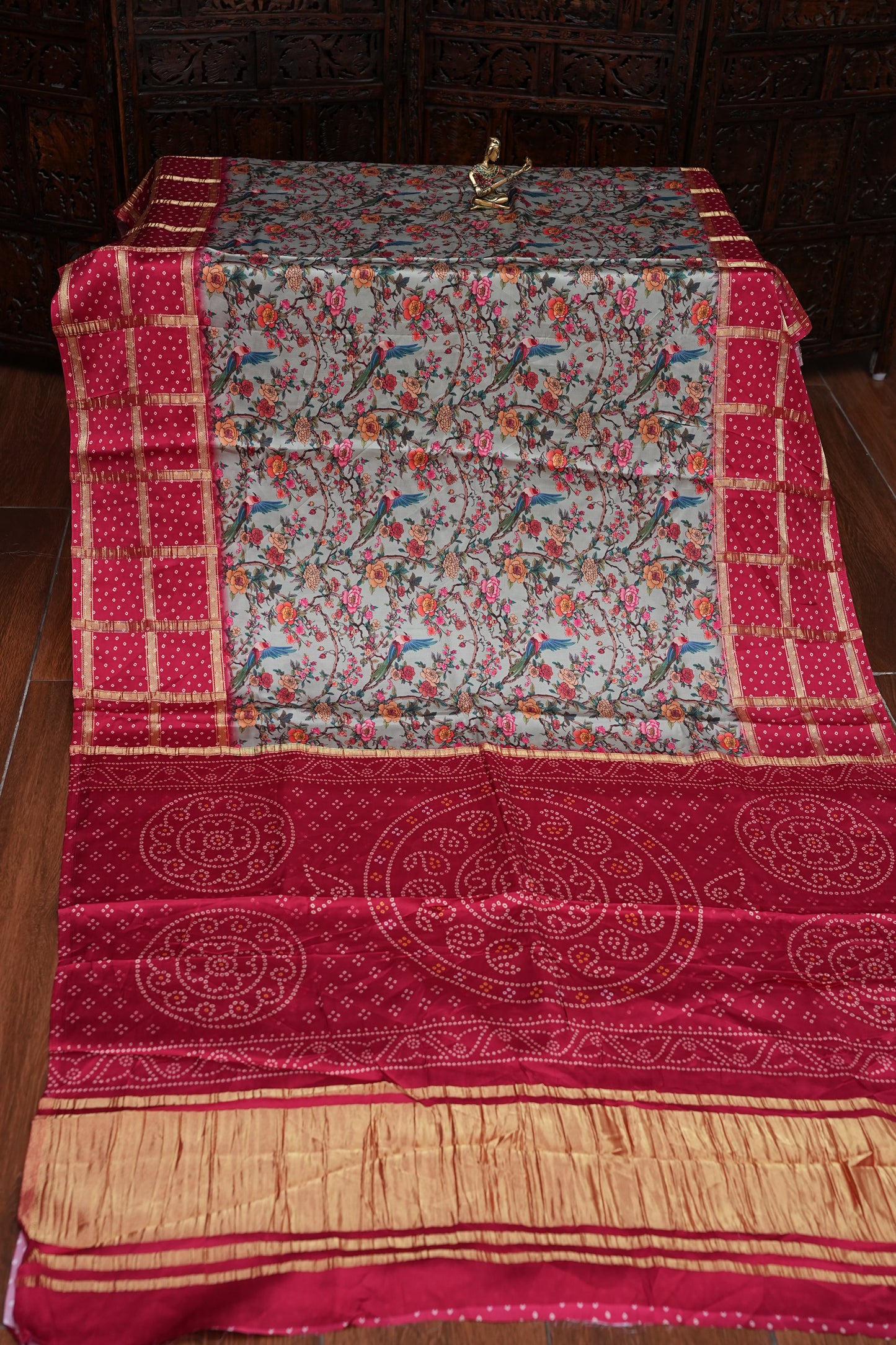Bandhini Garchola Modal Silk Saree - Blue & Pink