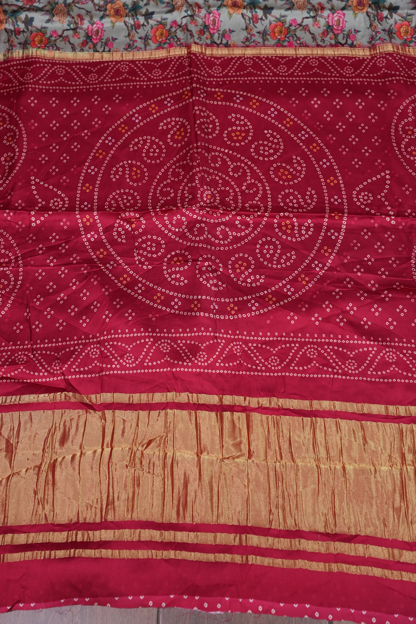 Bandhini Garchola Modal Silk Saree - Blue & Pink