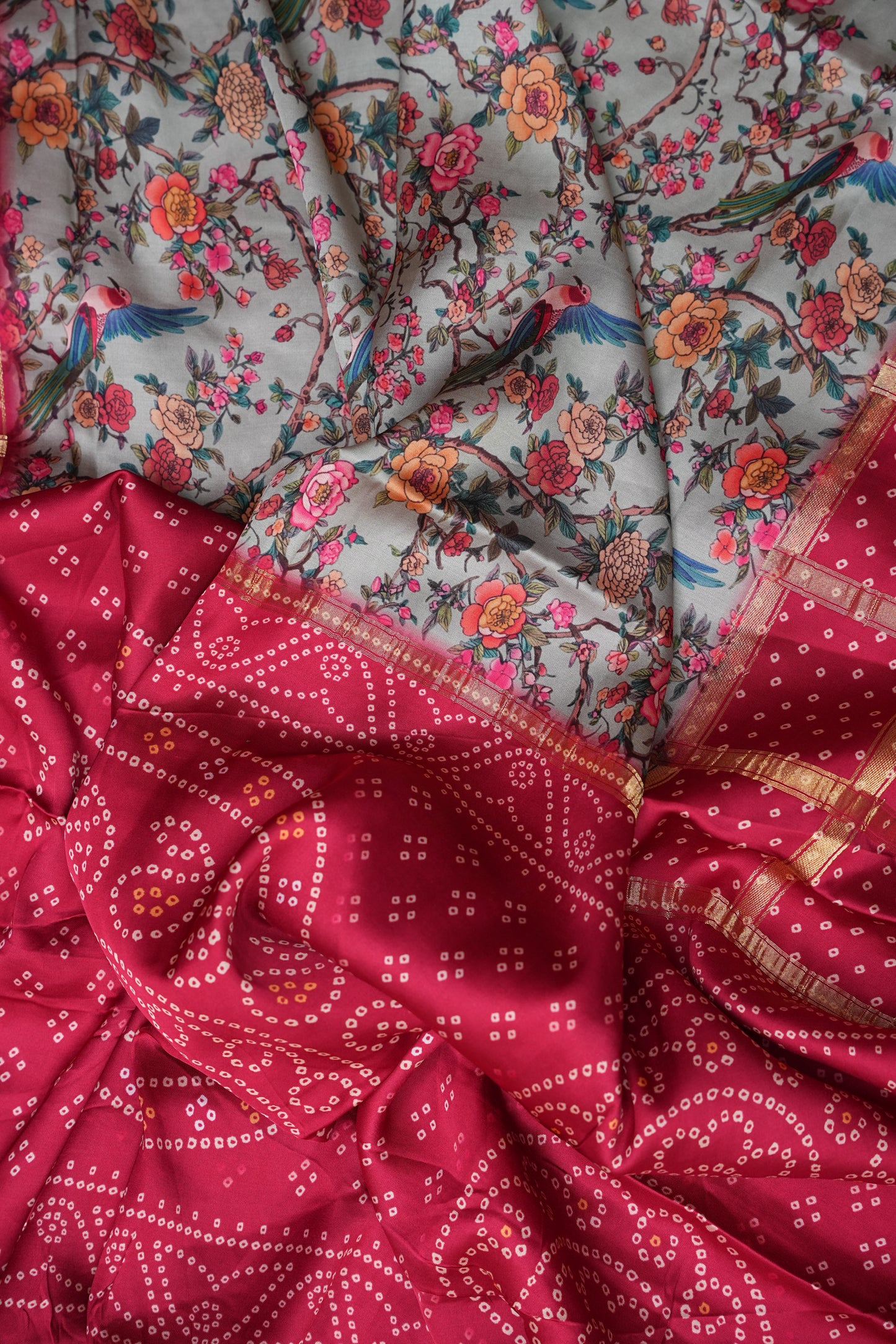 Bandhini Garchola Modal Silk Saree - Blue & Pink