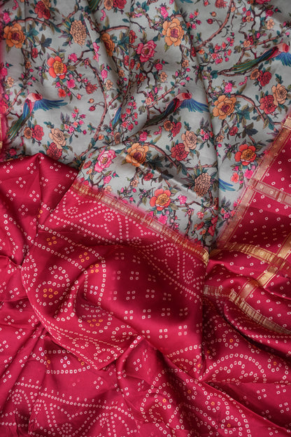 Bandhini Garchola Modal Silk Saree - Blue & Pink
