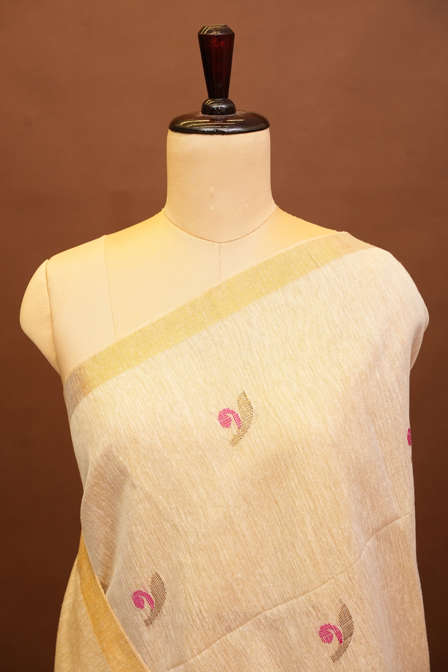 Tissue Linen Saree with Tassles - Beige