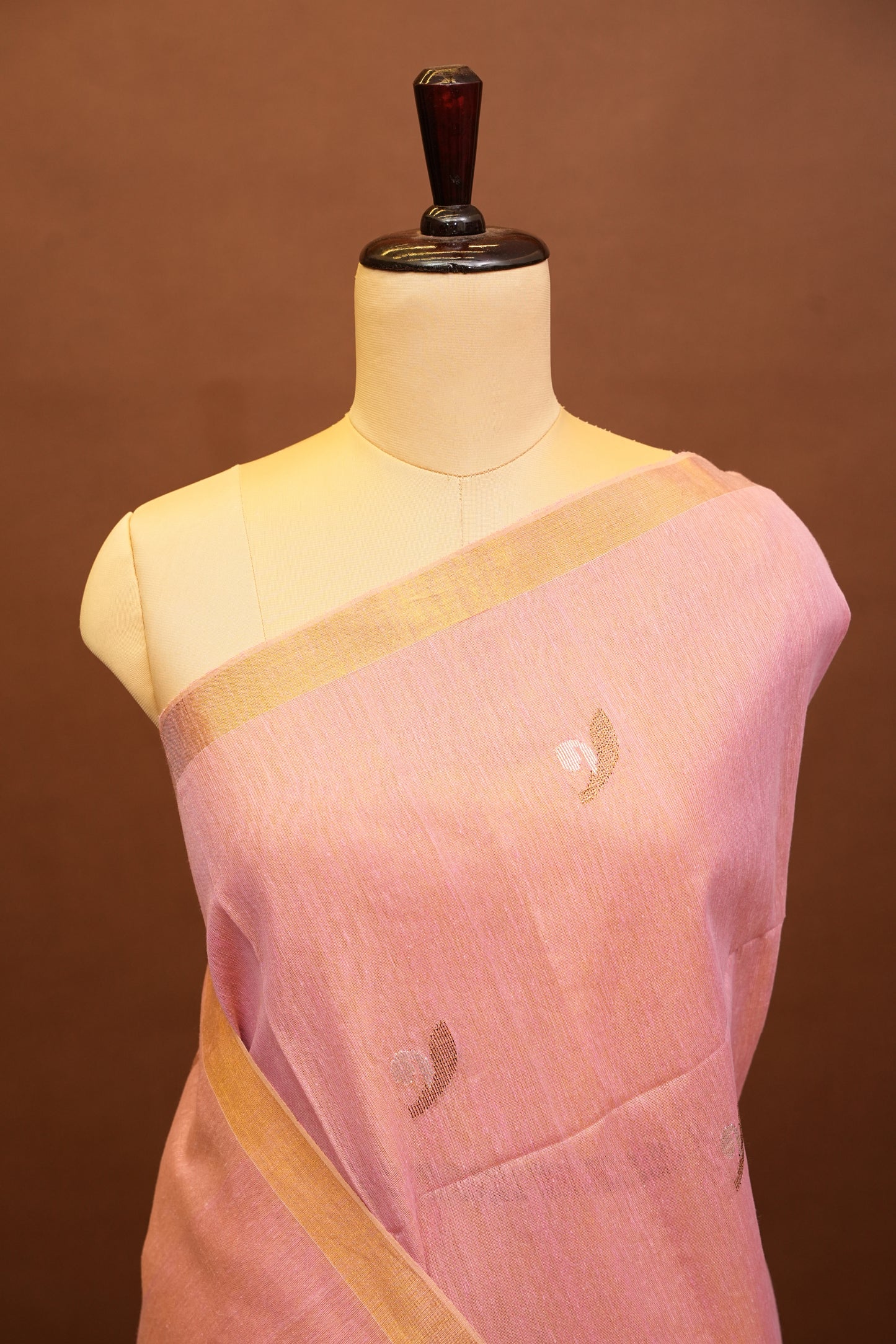 Tissue Linen Saree with Tassles - Blush Pink