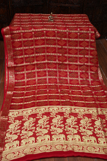 Bandhini Garchola Modal Silk Saree - Classic Red