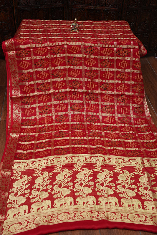 Bandhini Garchola Modal Silk Saree - Classic Red