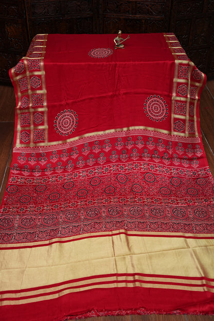 Bandhini Garchola Modal Silk Saree - Bright Red