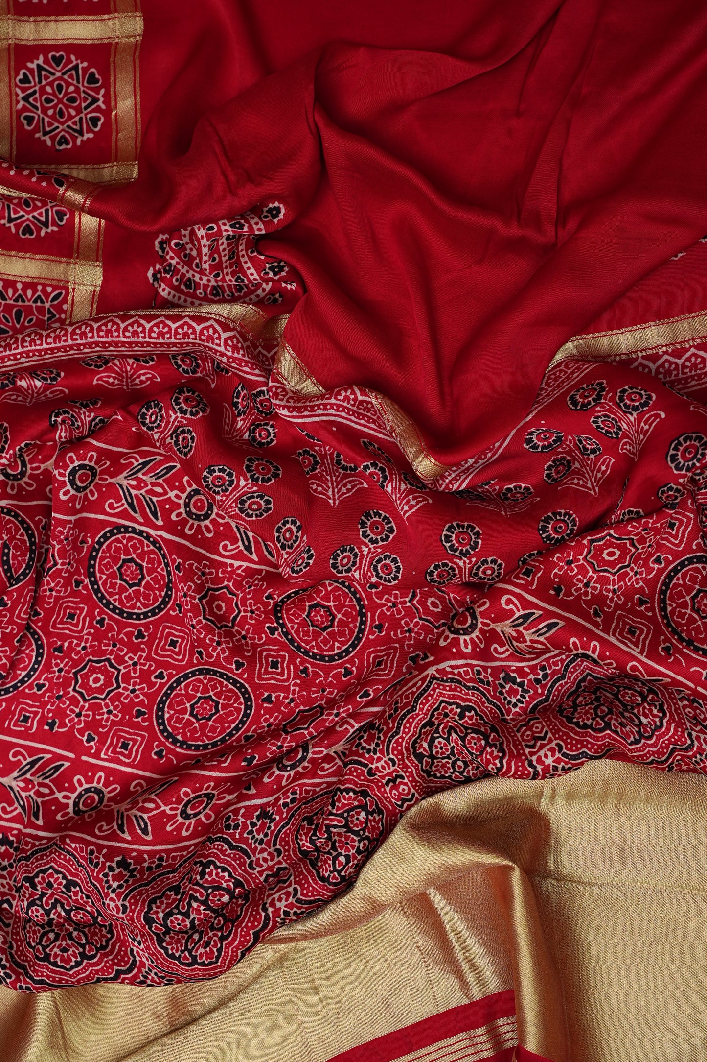 Bandhini Garchola Modal Silk Saree - Bright Red