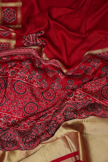Bandhini Garchola Modal Silk Saree - Bright Red