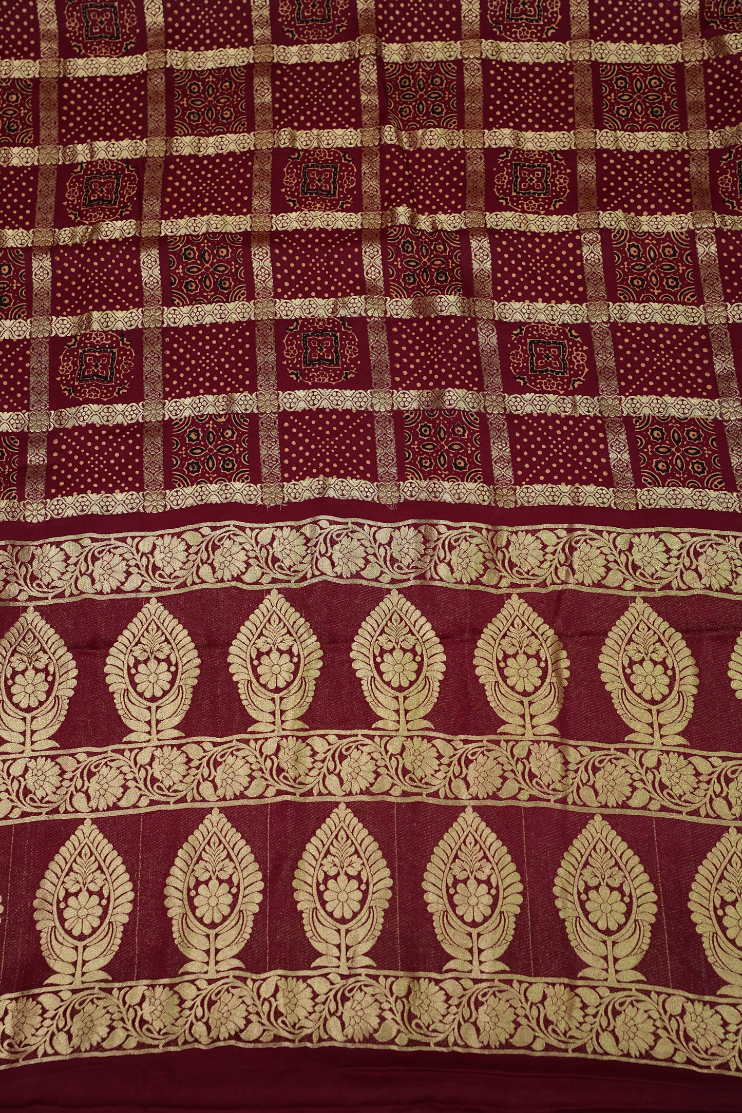 Bandhini Garchola Modal Silk Saree - Dark Maroon