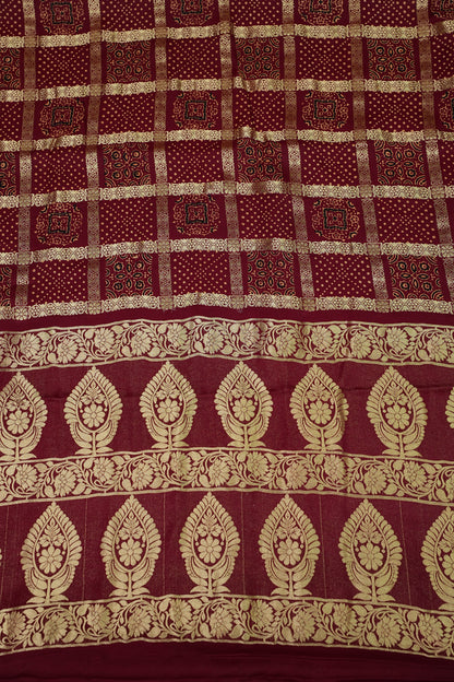 Bandhini Garchola Modal Silk Saree - Dark Maroon