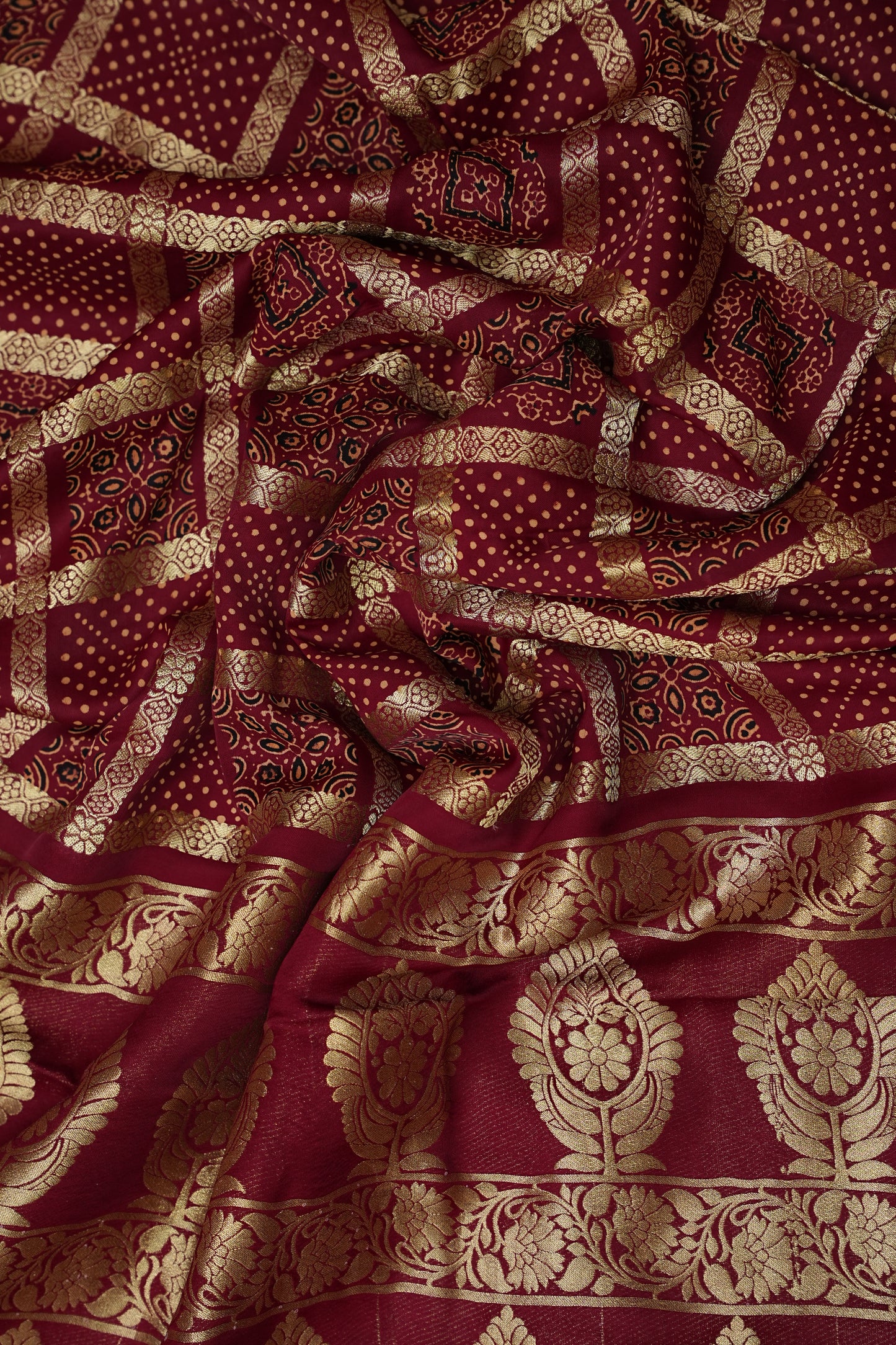 Bandhini Garchola Modal Silk Saree - Dark Maroon