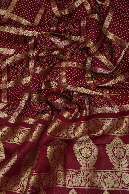 Bandhini Garchola Modal Silk Saree - Dark Maroon