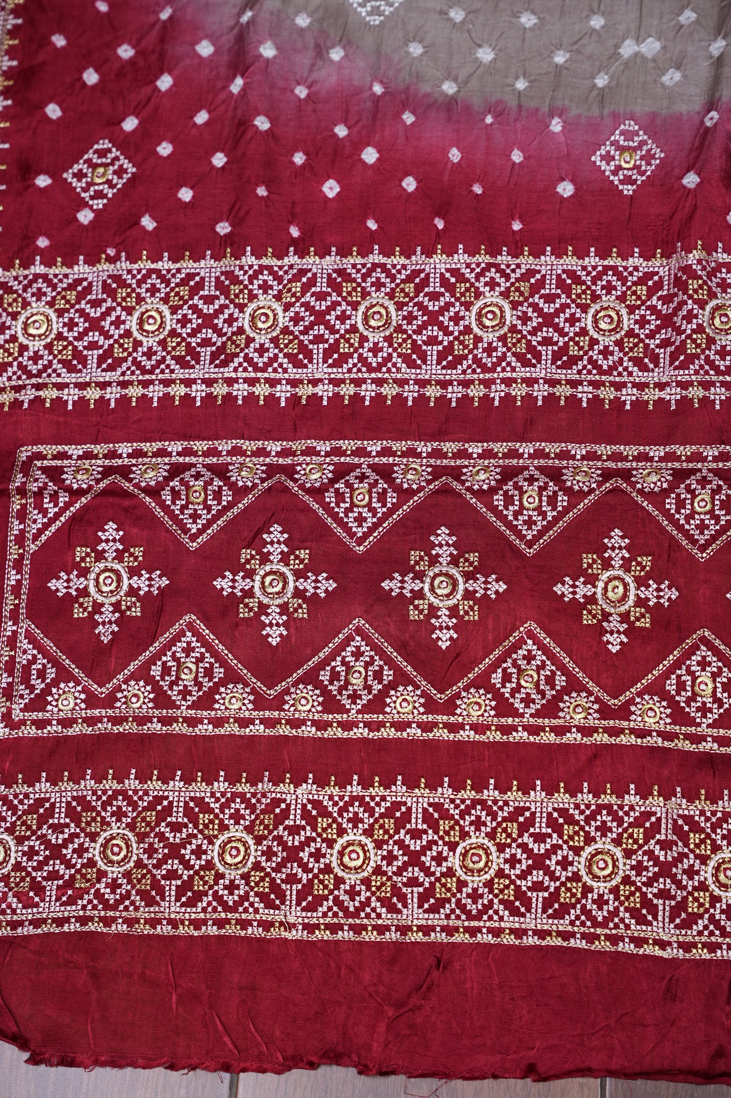 Pure Gajji Silk Bandhini Saree - Light Brown