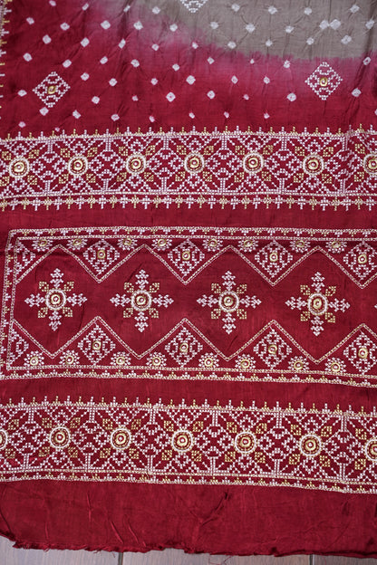 Pure Gajji Silk Bandhini Saree - Light Brown