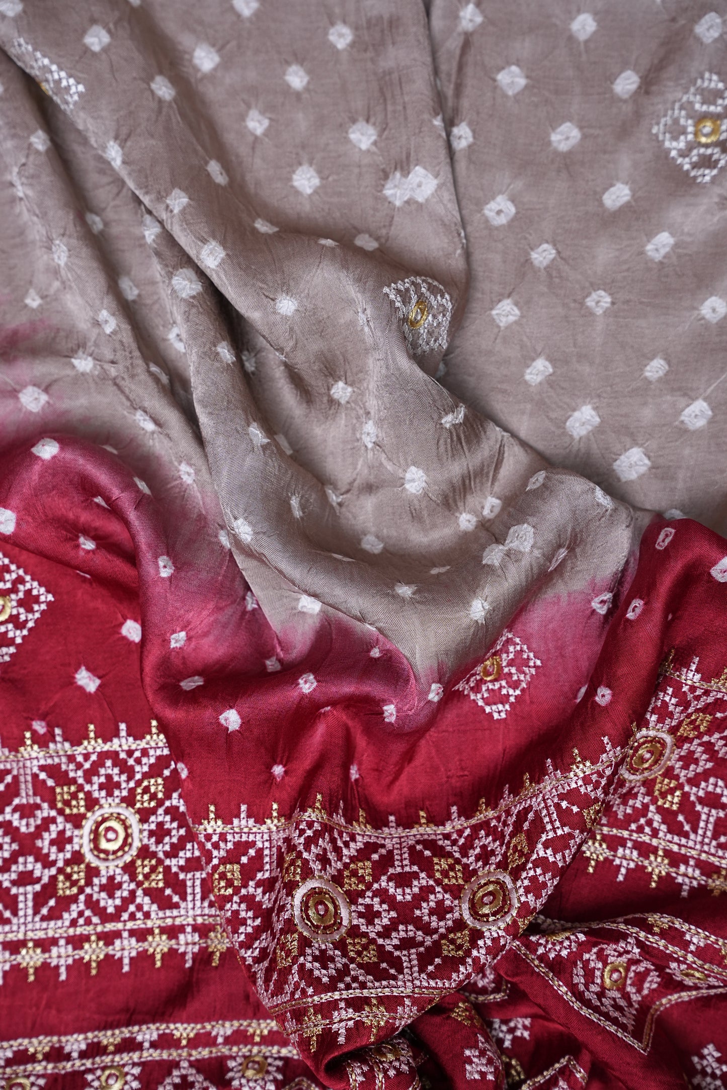Pure Gajji Silk Bandhini Saree - Light Brown