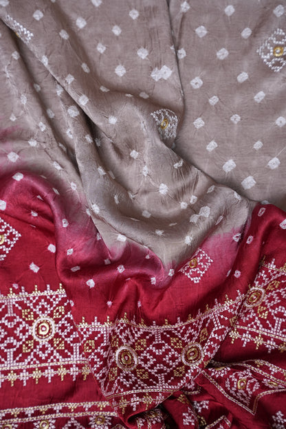 Pure Gajji Silk Bandhini Saree - Light Brown