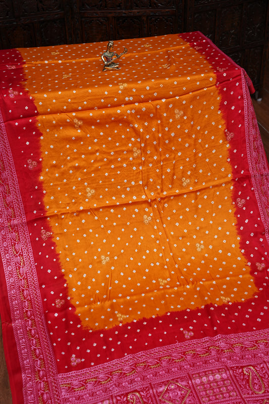 Pure Gajji Silk Bandhini Saree - Yellow