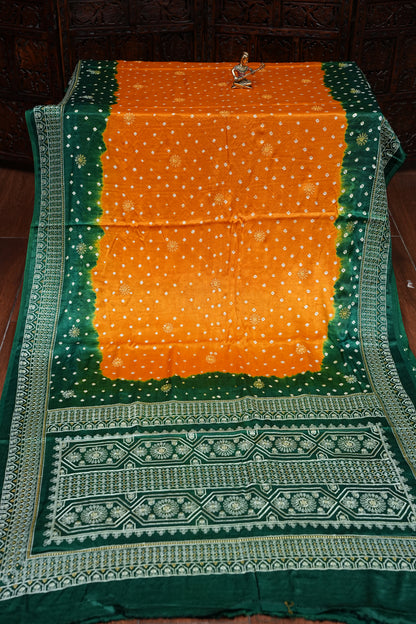 Pure Gajji Silk Bandhini Saree - Yellow