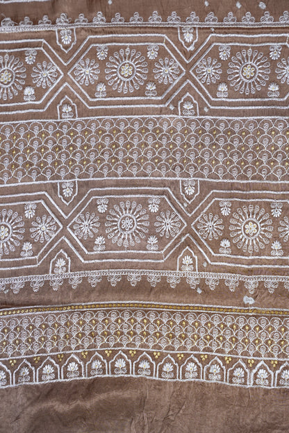 Pure Gajji Silk Bandhini Saree - Light Brown