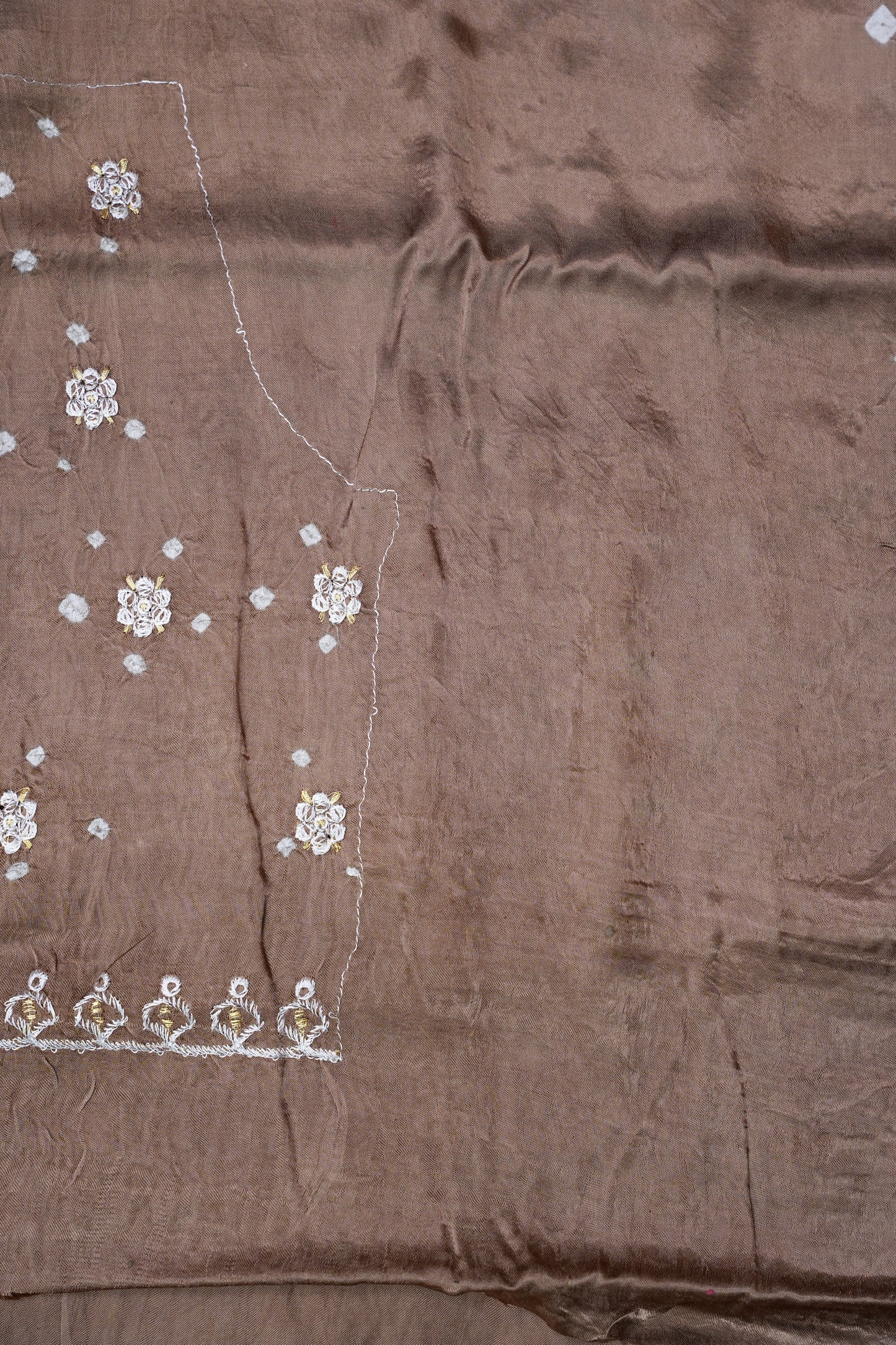 Pure Gajji Silk Bandhini Saree - Light Brown