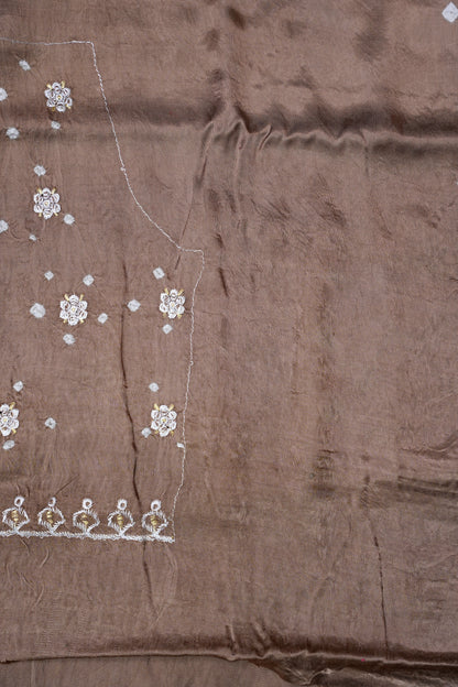 Pure Gajji Silk Bandhini Saree - Light Brown