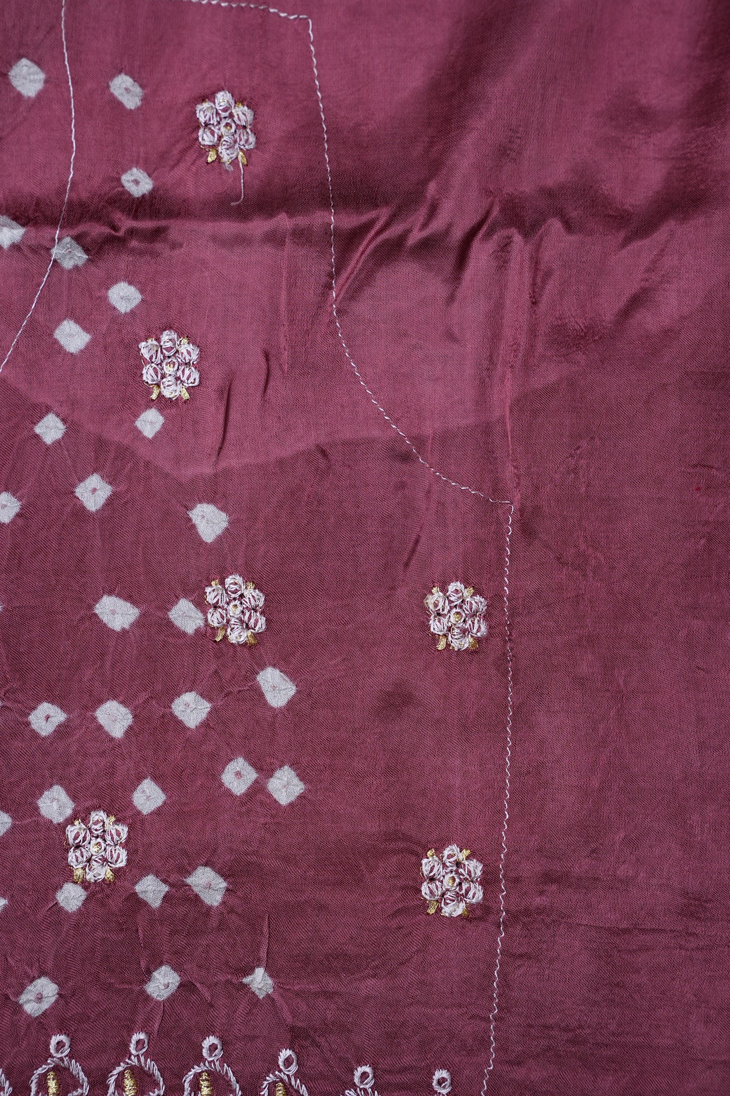 Pure Gajji Silk Bandhini Saree - Onion Pink