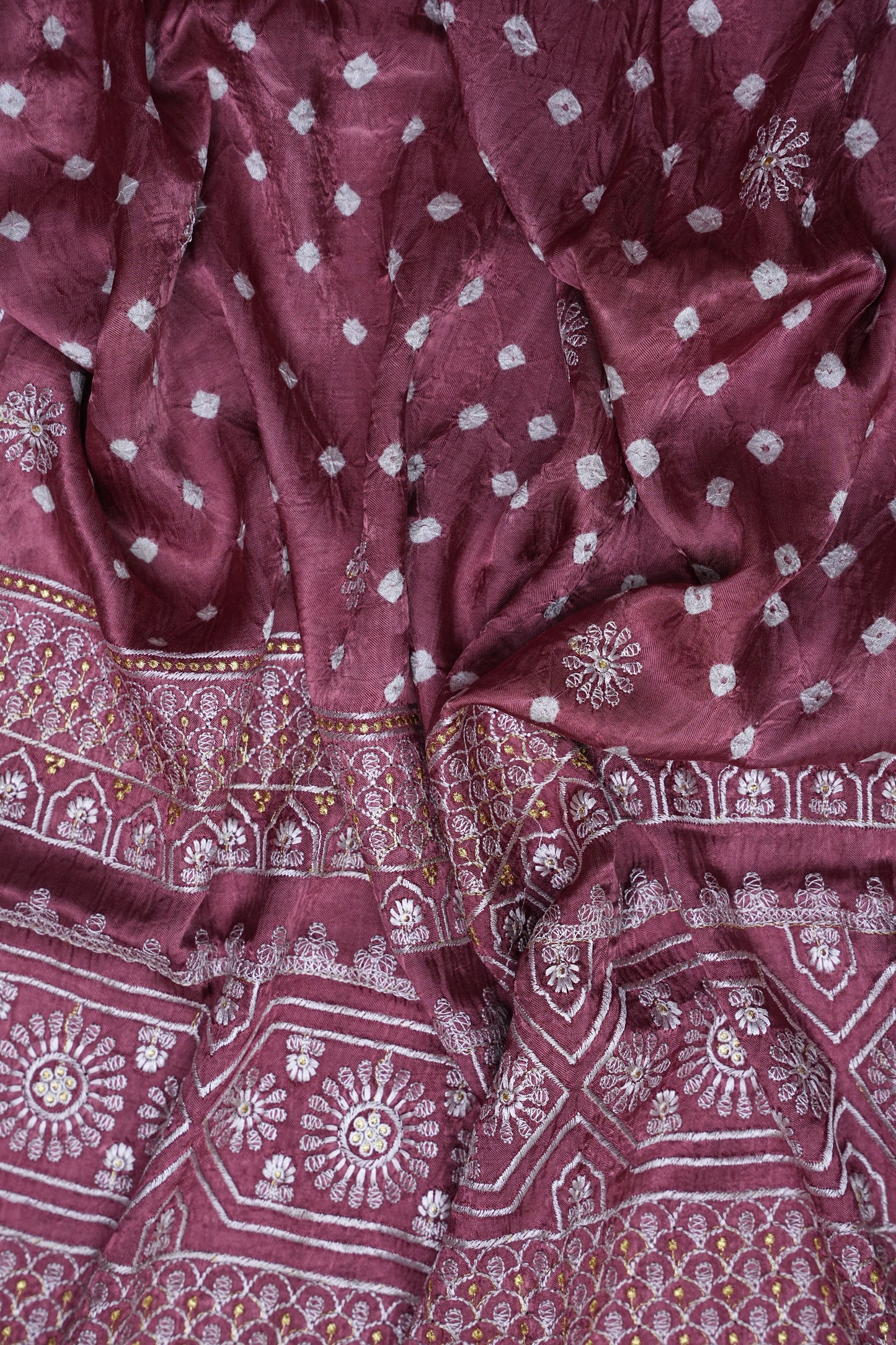 Pure Gajji Silk Bandhini Saree - Onion Pink
