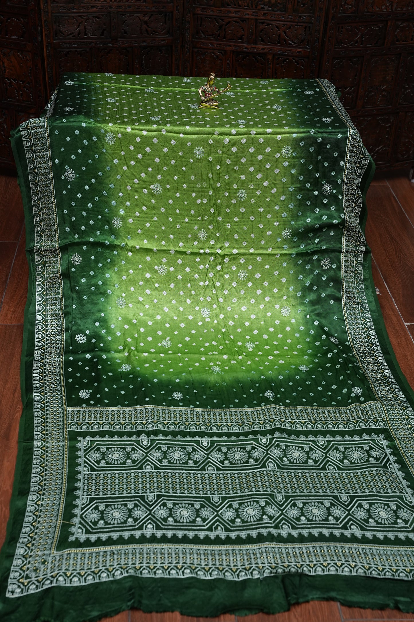 Pure Gajji Silk Bandhini Saree - Green