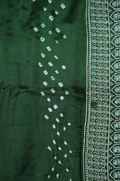 Pure Gajji Silk Bandhini Saree - Green