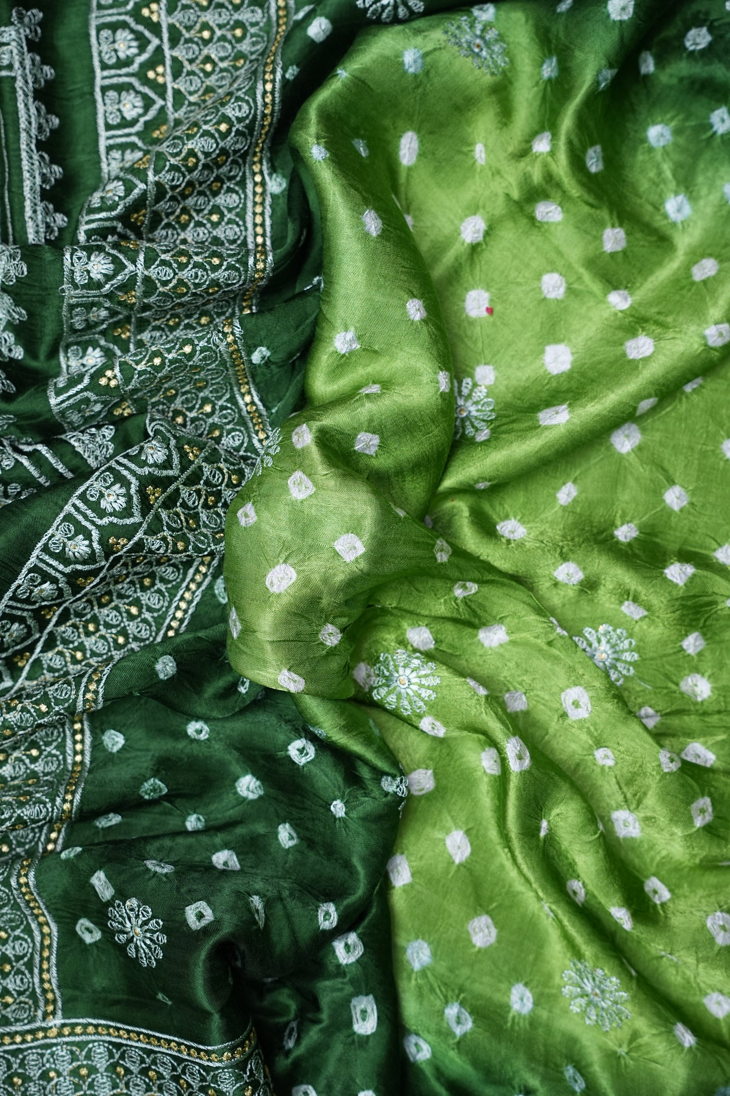 Pure Gajji Silk Bandhini Saree - Green