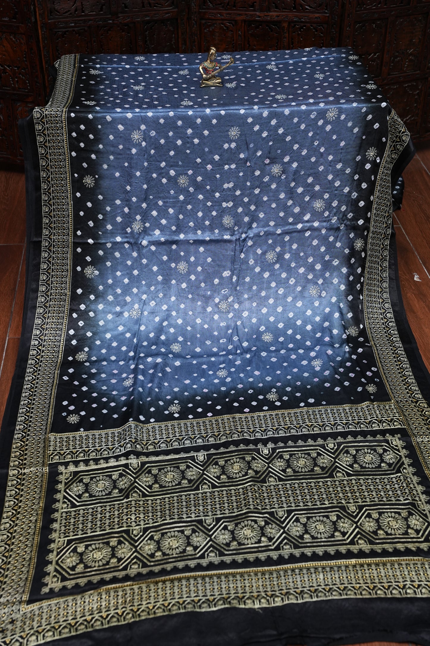 Pure Gajji Silk Bandhini Saree - Grey
