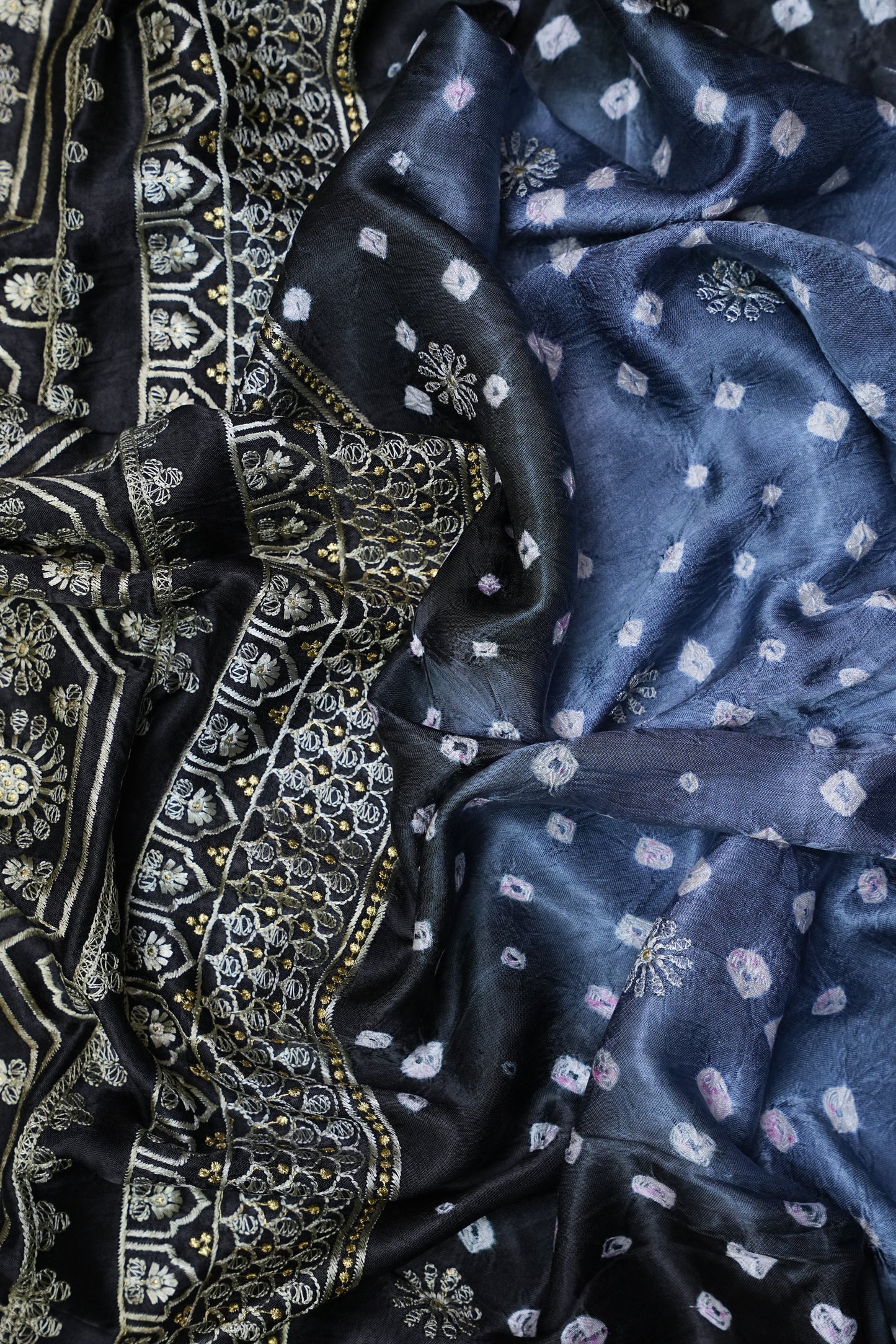 Pure Gajji Silk Bandhini Saree - Grey