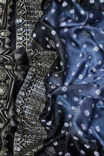 Pure Gajji Silk Bandhini Saree - Grey