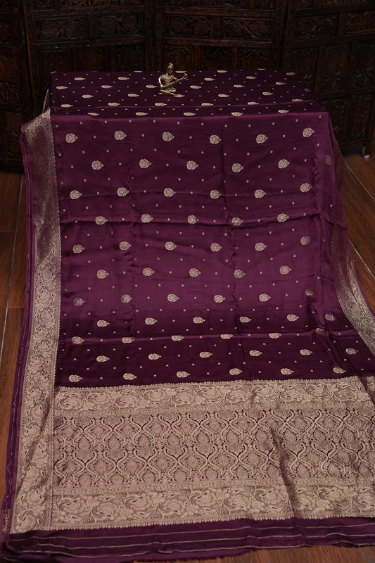 Banarasi Mashru Silk Saree - Burgandy