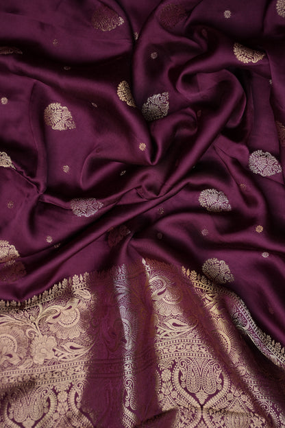 Banarasi Mashru Silk Saree - Burgandy