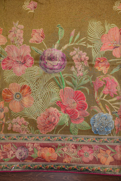 Kashmiri Pashmina Mellow Tissue Saree - Mustard Gold