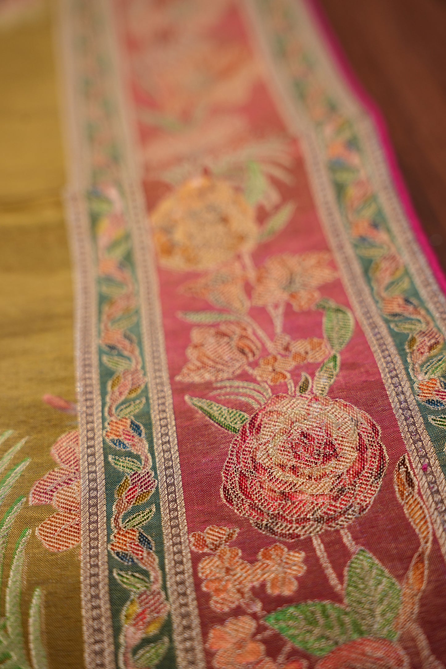 Kashmiri Pashmina Mellow Tissue Saree - Mustard Gold