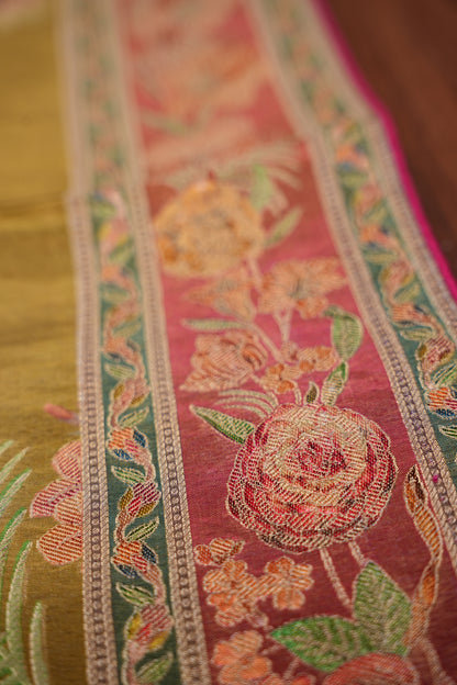 Kashmiri Pashmina Mellow Tissue Saree - Mustard Gold
