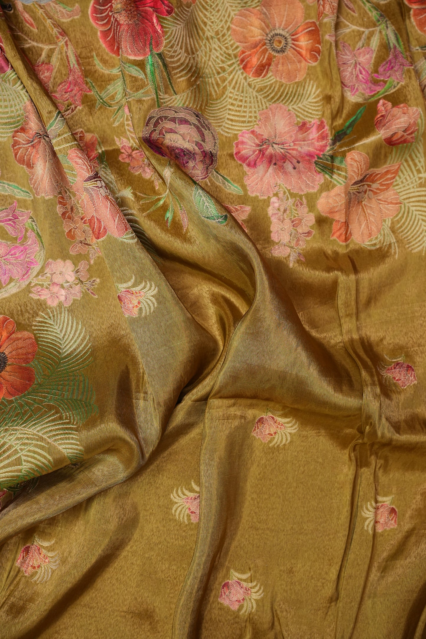 Kashmiri Pashmina Mellow Tissue Saree - Mustard Gold