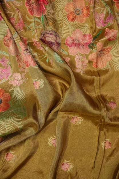 Kashmiri Pashmina Mellow Tissue Saree - Mustard Gold