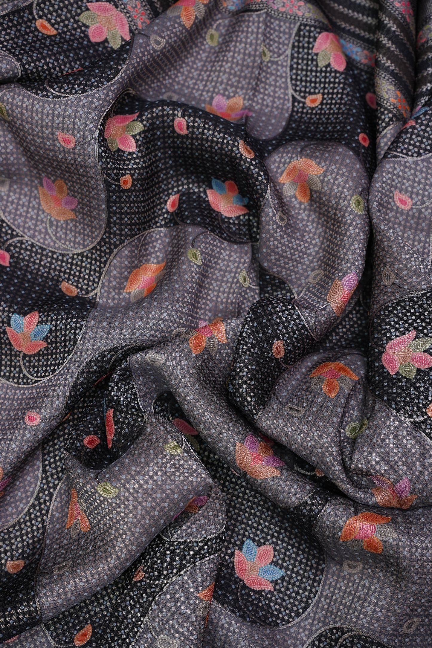 Kashmiri Pashmina Mellow Tissue Saree - Black